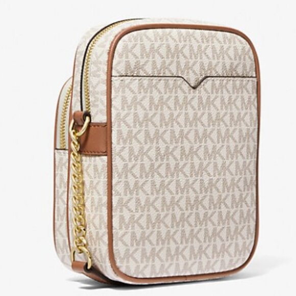 Michael Kors Jet Set Travel Medium Signature Logo Crossbody Vanilla Neutral NWT - Picture 3 of 15